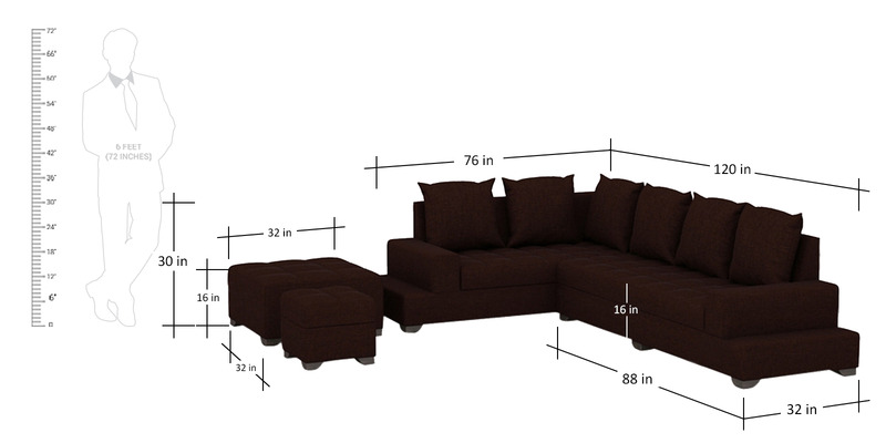 Aursen Modular Sofa with Center Table & Two Pouffes in Dark Brown
